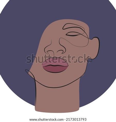 Abstract woman face one line drawing on white isolated background
