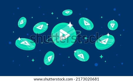 PLA coins falling from the sky. PLA cryptocurrency concept banner background. Royalty-Free Stock Photo #2173020681