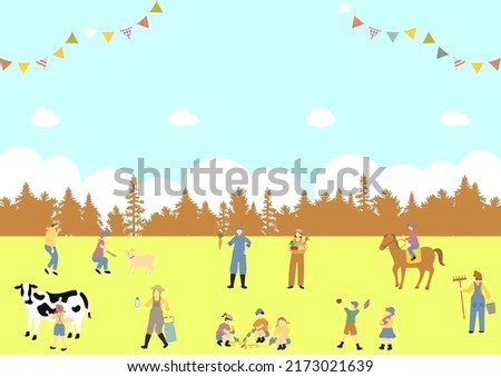 farm and people enjoying outdoor activity 