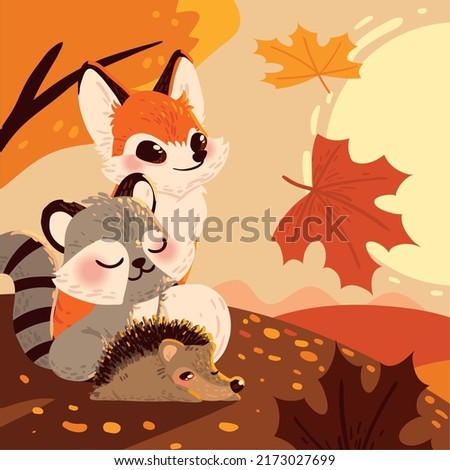 autumn animals landscape leaves nature