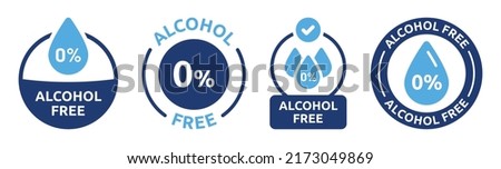Alcohol free icon vector set. Safe product contain no alcohol sign, 0% symbol illustration.