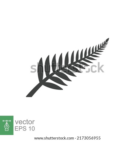 Fern glyph icon. Simple solid style. Leaf, logo, nz, kiwi, maori, silhouette, bird, sign, new zealand symbol concept design. Vector illustration isolated on white background. EPS 10 Royalty-Free Stock Photo #2173056955