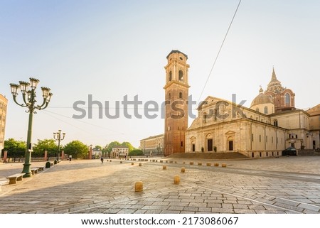 Turin Cathedral with a historic steeple and home to the famous Holy Shroud Royalty-Free Stock Photo #2173086067