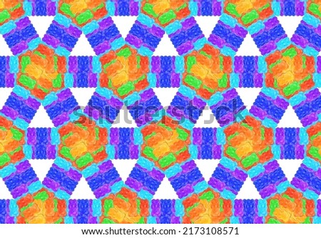 Kaleidoscope style psychedelic gummy bears background.
