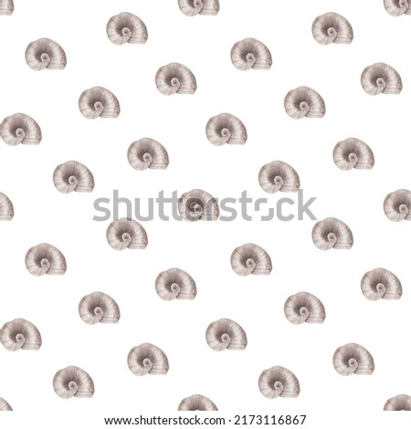 Watercolor pattern with prehistoric shell isolated.