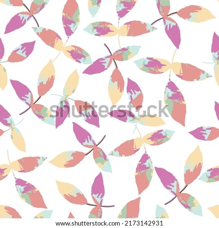seamless hand drawn multicolour leafs on white pattern background , greeting card or fabric