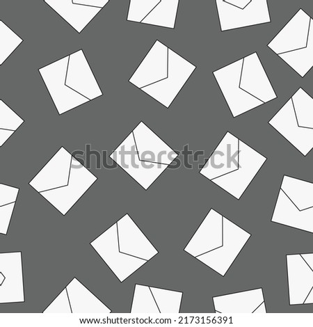 Image of a mail envelope in the style of a seamless pattern. Different sizes. On a gray background.