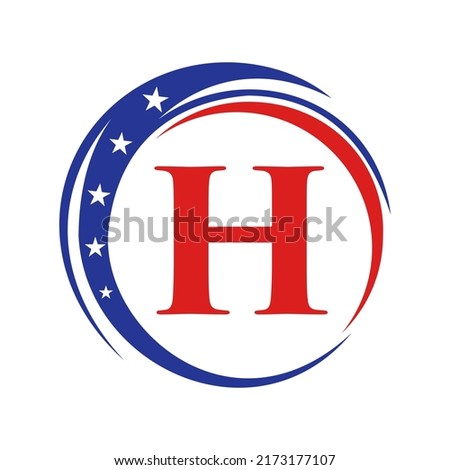 Letter H America Logo USA Flag. Patriotic American Logo Design On Letter H Template 