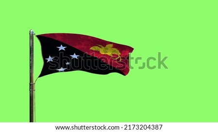 waving flag of Papua New Guinea for state holiday on green screen, isolated - object 3D rendering