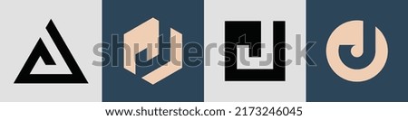 J modern initial letter logo design vector bundle. It will be suitable for which company or brand name start those initial. Royalty-Free Stock Photo #2173246045
