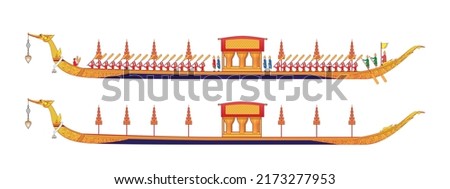 Line art of Bangkok Thailand symbols with Royal barge Suphannahong with and without captain and sailor or crew drawing in vector