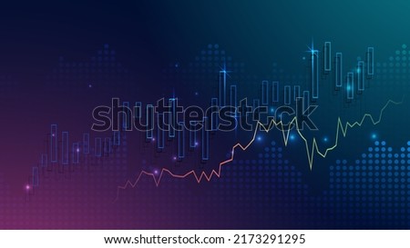 Business candle stick graph chart of stock market investment trading on blue background. Bullish point, up trend of graph. Economy vector design