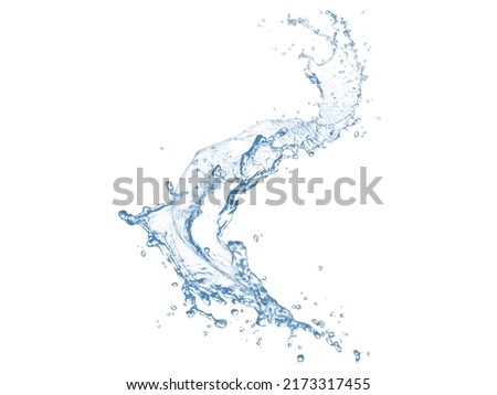 Blue water splash and drops isolated on white background.