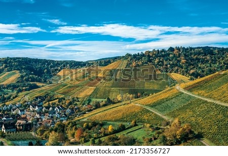 Agricultural fields on the hills in the valley. Valley village with agriculture fields. Hill valley agricultural fields. Agricultural field in village valley Royalty-Free Stock Photo #2173356727
