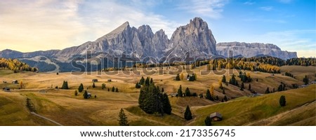 Panorama of the mountain valley in the morning. Mountain panoramic landscape. Mountain range panorama. Mountain panorama Royalty-Free Stock Photo #2173356745