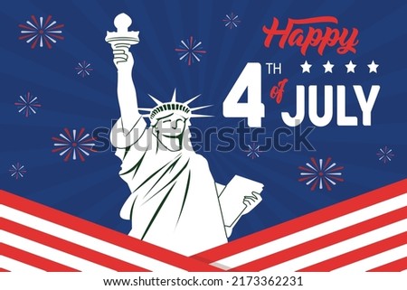Independence day in the United States July 4th with fireworks background. Vector illustration of the American flag Happy Fourth of July, Independence Day Design.