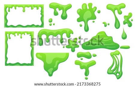 Slime background border frame and green mucus halloween. Ooze or goo poison splash drip and jelly vector illustration. Cartoon liquid sludge and toxic sticky blob. Slimy phlegm gelatin and spooky snot Royalty-Free Stock Photo #2173368275