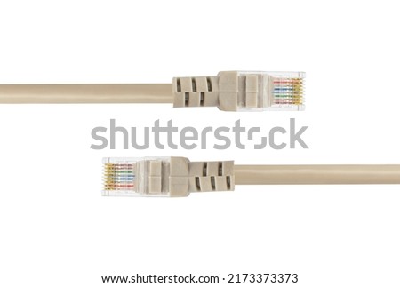 cable with RJ-45 connector, connector for wired internet connection, on a white background Royalty-Free Stock Photo #2173373373