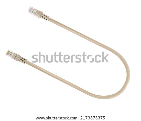 cable with RJ-45 connector, connector for wired internet connection, on a white background Royalty-Free Stock Photo #2173373375