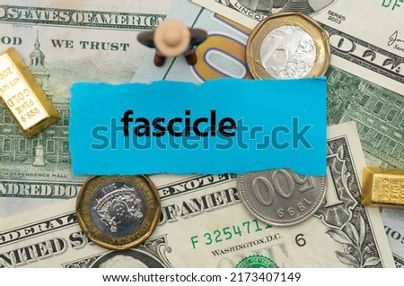 fascicle.The word is written on a slip of paper,on colored background. professional terms of finance, business words, economic phrases. concept of economy.
