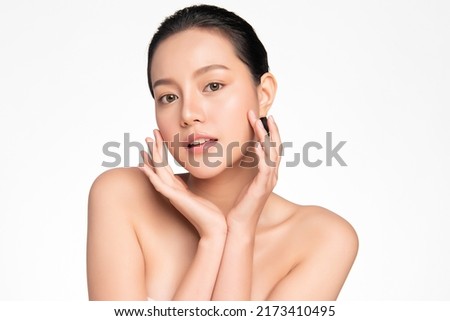 Beautiful young asian woman with clean fresh skin on white background, Face care, Facial treatment, Cosmetology, beauty and spa, Asian women portrait. Royalty-Free Stock Photo #2173410495