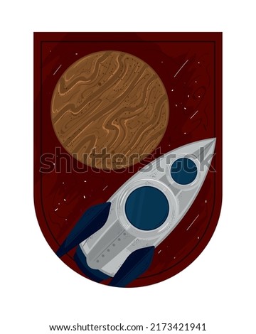 space spaceship and planet badge