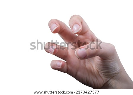 Woman hand isolated on white background showing hand gestures