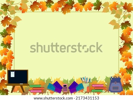 rectangular background for September 1 with leaves and school supplies for your design