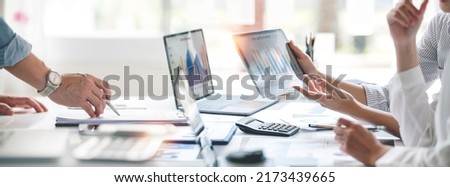 Business people advisor, business people talking, planning analyze investment and marketing on tablet in office. Royalty-Free Stock Photo #2173439665