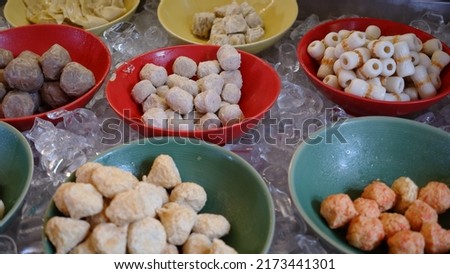 various choices of meatballs at suki hot pot restaurant Royalty-Free Stock Photo #2173441301
