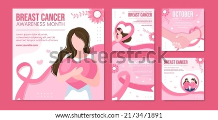 Breast Cancer Awareness Month Social Media Post Template Flat Cartoon Background Vector Illustration
