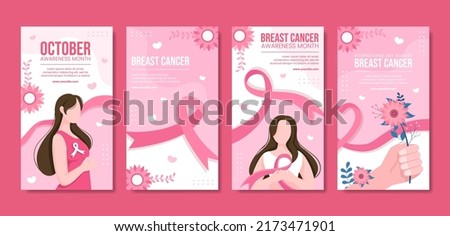 Breast Cancer Awareness Month Social Media Stories Template Flat Cartoon Background Vector Illustration