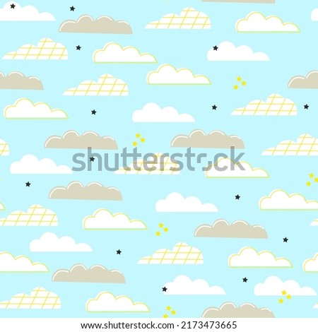 Scandinavian seamless pattern set. Newborn seamless cloud pattern. Kids background. Vector seamless baby pattern. Perfect for kids bed linen or kids wallpaper. Bed linen baby cotton.