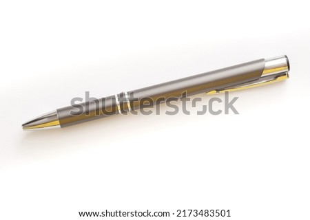 Close up Elegant Glossy Ballpoint Pen Isolated on White Background