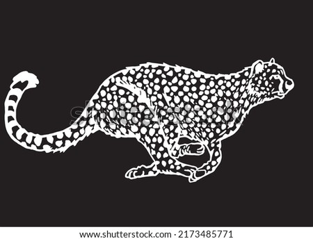 Graphical leopard running isolated on black,vector hand-drawn illustration for design and logotype