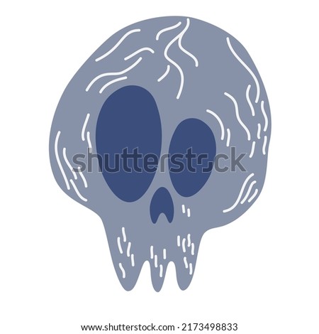 Skull cartoon style. Decor for Halloween Holiday Tattoos and stickers, T-shirt design. Vector hand draw illustration isolated on the white background.