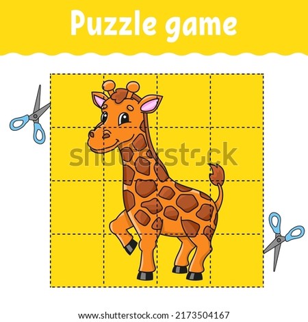 Giraffe animal. Puzzle game for kids. Education developing worksheet. Learning game for children. Color activity page. For toddler. Riddle for preschool. Isolated vector illustration in coon style.