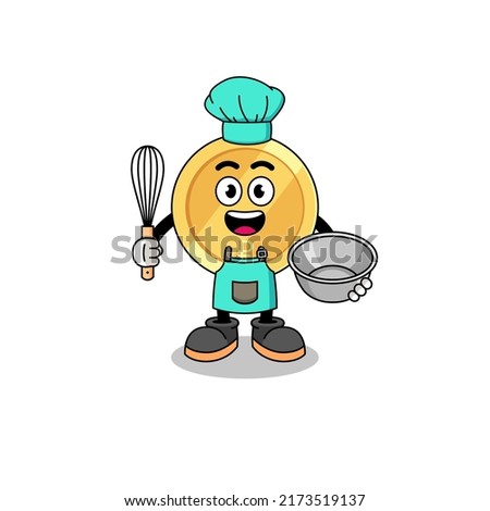 Illustration of russian ruble as a bakery chef , character design