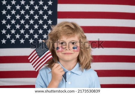 Kid celebration independence day 4th of july. United States of America concept. Child with american flag. Freedom and independence day.