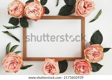 Mockup With Pink Peony And A Wooden Frame