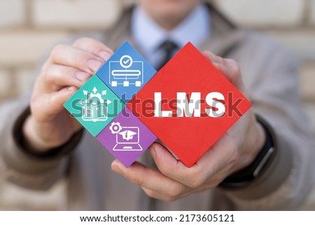 LMS Learning Management System Concept. Online education. E-Learning. Software application for administration, documentation, tracking, reporting, automation and delivery of educational courses. Royalty-Free Stock Photo #2173605121
