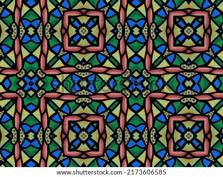 A hand drawing pattern made of yellow pink green and blue with black 
