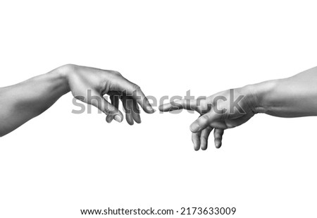 Michelangelo, the Creation of Adam, in black and white optics. Royalty-Free Stock Photo #2173633009
