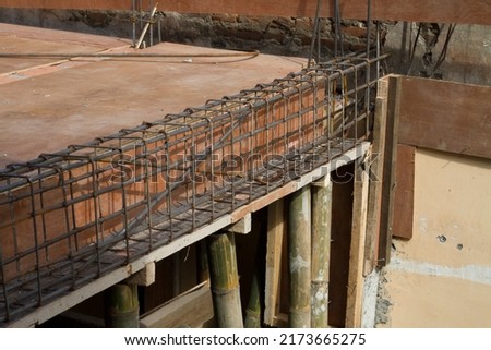beam reinforcement before casting and wood formwork