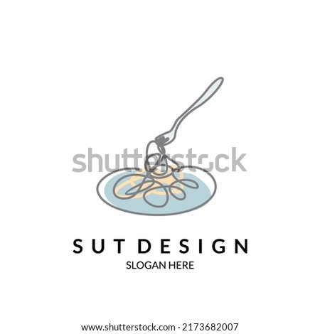 spaghetti plate with fork line art water color fun food illustration