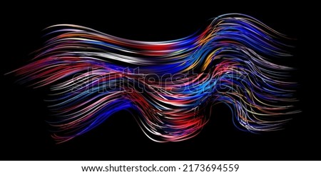 Fluffy bunch of blades of grass or hairs. Smear of dry paint, lines fluttering in the wind. Colorful flow brushstroke. Realistic volume wave. Liquid paint ink shape isolated on white background.