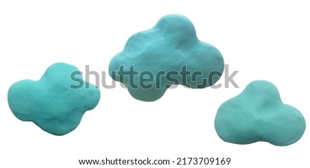 Blue clouds from plasticine on a white background. 3D image