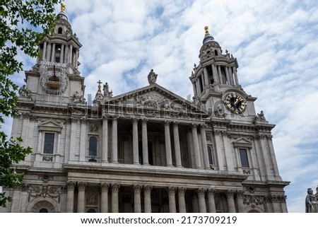 Architectural detail of St Paul's Cathedral exterior in the City of London, England