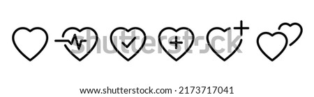 Heart icons set. Heartbeat icon. Medical heart signs. Cardiogram sign. Medicine symbols. Editable stroke. Vector Royalty-Free Stock Photo #2173717041
