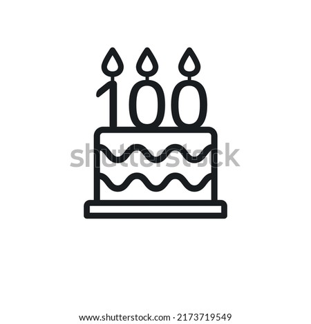 Birthday cake line icon with candle number 100 (one hundred). Vector. Royalty-Free Stock Photo #2173719549